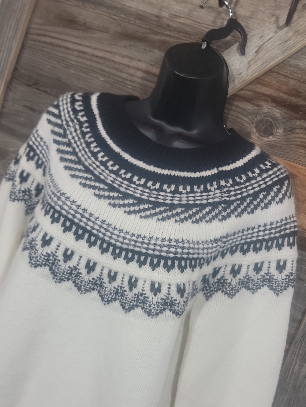 Classic Nordic Ivory and Black Round-Neck Sweater